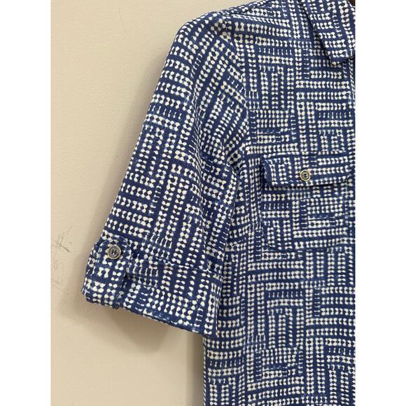 J McLaughlin Blue Collared Catalina Cloth Geometric Stretch Dress XS Preppy - Picture 4 of 5